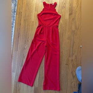 Francesca’s Miami Bold Red Scalloped Sleeveless Jumpsuit
